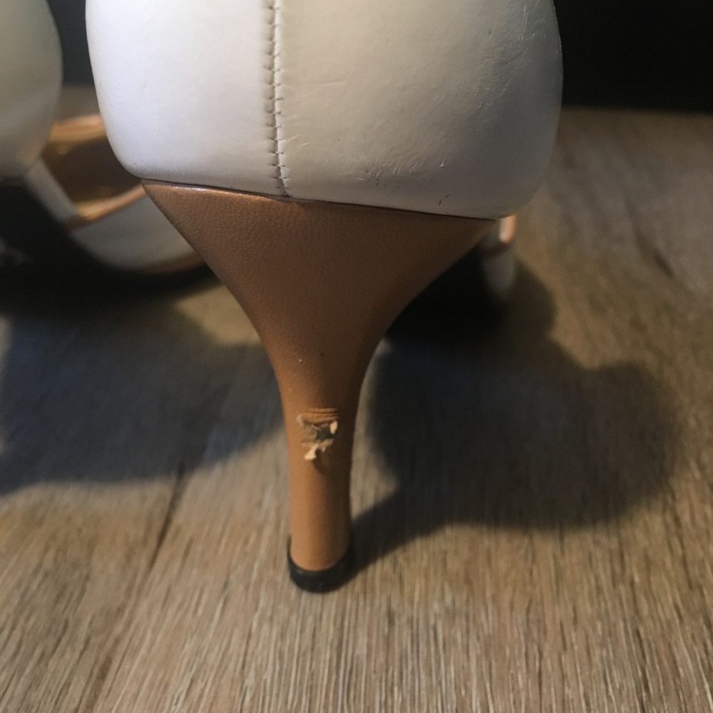 Stuart Weitzman White & Tan Mule Heels - Picture 2 of 7